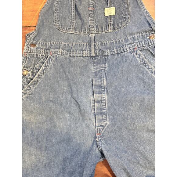 Vintage 70's JCPenney Big Mac Square Back Blue Denim Carpenter Bib Overall 34x34 - Picture 10 of 15